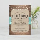 I DO BBQカップルシャワーライトギンガムティール(緑がかった色)招待状 招待状 (スタンド正面)