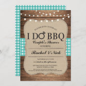 I DO BBQカップルシャワーライトギンガムティール(緑がかった色)招待状 招待状 (正面/裏面)