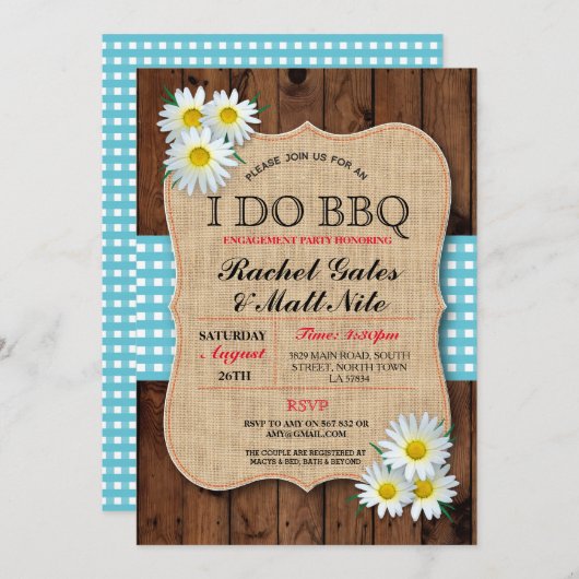 I DO BBQカップルズシャワーウッドデイジーフラワー招待状 招待状 (正面/裏面)