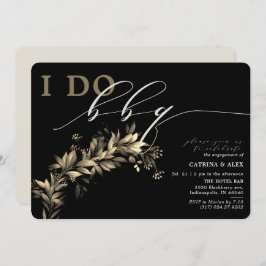 I Do BBQグリーンリーブラックベージュ婚約パーティ 招待状