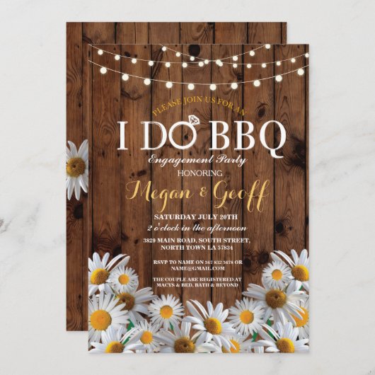 I DO BBQデイジーフローラ婚約素朴招待状 招待状 (正面/裏面)