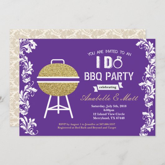 I Do BBQパーティー婚約カップルシャワー招待 招待状 (正面/裏面)