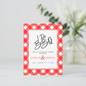 I Do BBQブライダルシャワーレッドプレイドパーティの招待状 ポストカード (スタンド正面)