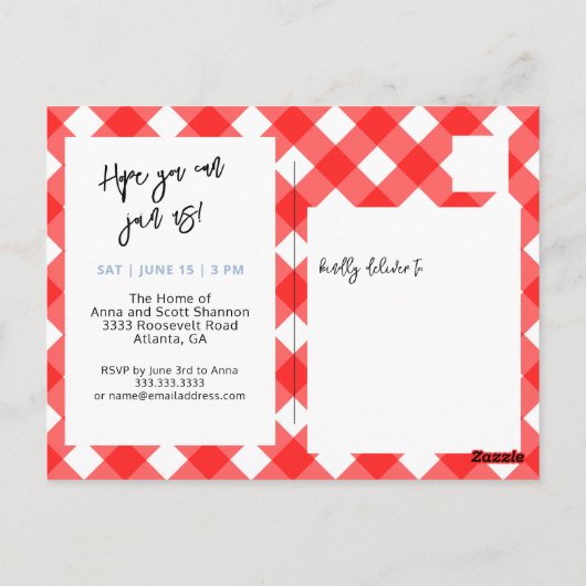 I Do BBQブライダルシャワーレッドプレイドパーティの招待状 ポストカード (裏面)