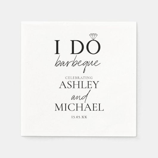 I DO BBQブラック&ホワイトシンプル婚約パーティ スタンダードカクテルナプキン (正面)