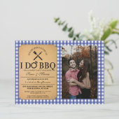 I DO BBQブルーヴィンテージパーティー婚約フォトリング 招待状 (スタンド正面)