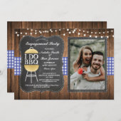 I DO BBQブルー金ゴールドチョークカップルのシャワー写真 招待状 (正面/裏面)