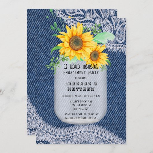 I Do BBQメイソンジャールサンフラワーズ婚約パーティ 招待状 (正面/裏面)