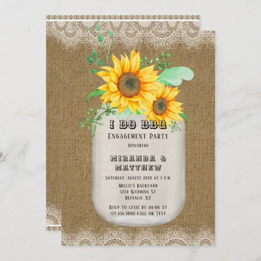 I Do BBQメイソンジャールサンフラワーズ婚約パーティ 招待状 (正面/裏面)
