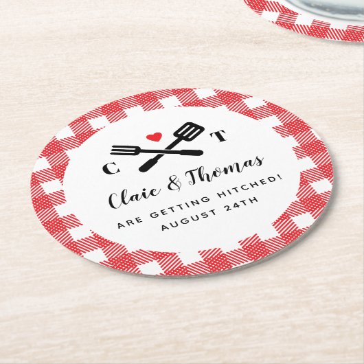 I Do BBQレッドピクニックカクテルディコール ラウンドペーパーコースター (アングル)