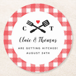 I Do BBQレッドピクニックカクテルディコール ラウンドペーパーコースター