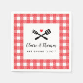 I Do BBQレッドピクニックカップル名 スタンダードカクテルナプキン (正面)