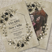 I Do BBQヴィンテージひまわりフォト婚約パーティ 招待状