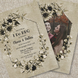 I Do BBQヴィンテージひまわりフォト婚約パーティ 招待状