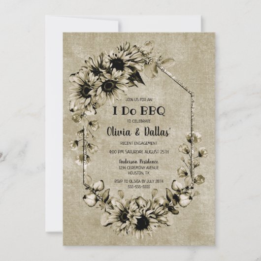I Do BBQヴィンテージひまわりフローラ婚約パーティ 招待状 (正面)