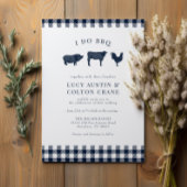 I Do BBQヴィンテージネイビーバッファロープレイド結婚ズ 招待状