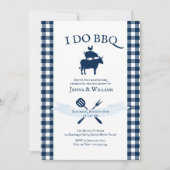 I Do BBQヴィンテージネイビーブルーギンガム婚約 招待状 (正面)