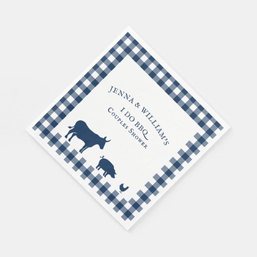 I Do BBQヴィンテージファームハウスネイビーブループレイド スタンダードランチョンナプキン (角)