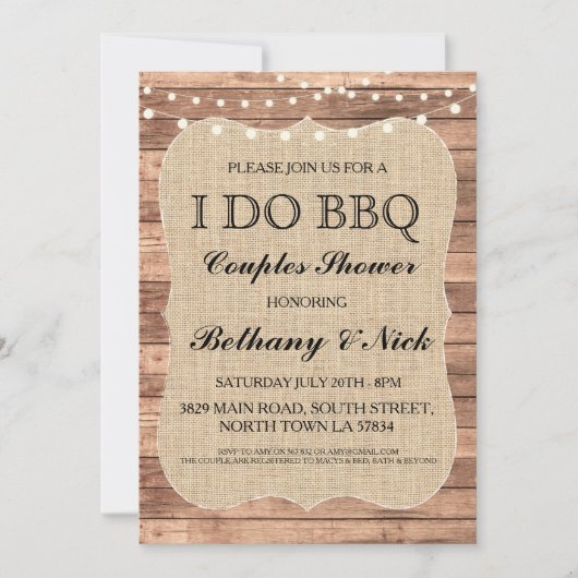 I DO BBQ婚約カップルシャワー素朴招待状 招待状 (正面)