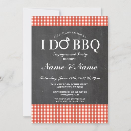 I DO BBQ婚約チョークレッドリングや輪招待状 招待状 (正面)