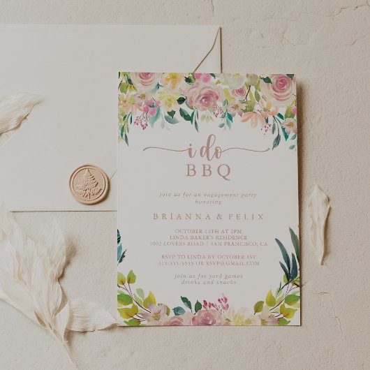 I Do BBQ婚約バラ金ゴールドフローラパーティー 招待状