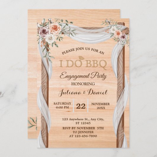 I DO BBQ婚約パーティウッドモダンフローラ 招待状 (正面/裏面)
