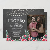 I Do BBQ婚約パーティフローラチョークレッドフォト 招待状 (正面/裏面)
