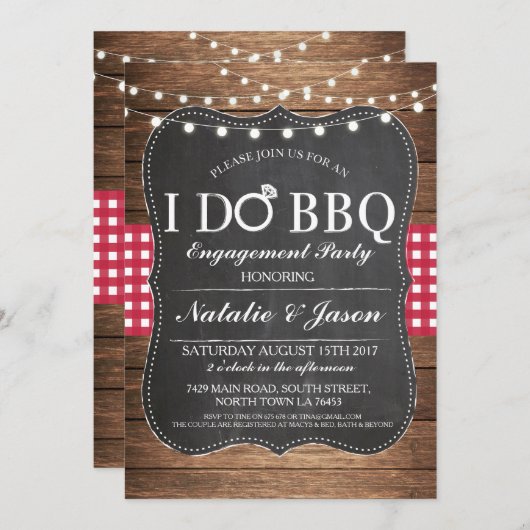 I DO BBQ婚約パーティマルーンシャワー招待状 招待状 (正面/裏面)