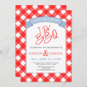 I Do BBQ婚約パーティレッドプレイド招待状 招待状 (正面/裏面)