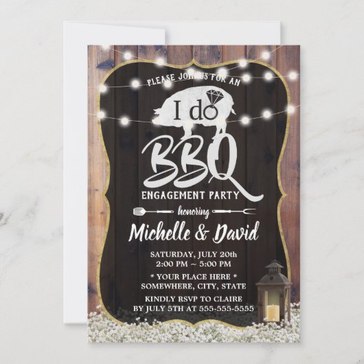 I DO BBQ婚約パーティヴィンテージランタンフローラ 招待状 (正面)