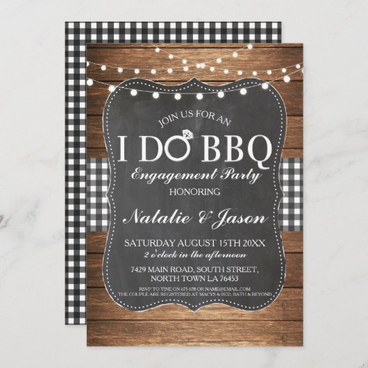 I DO BBQ婚約パーティ白黒シャワー 招待状 (正面/裏面)