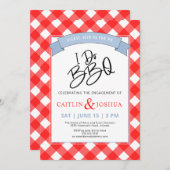 I Do BBQ婚約レッドプレイドパーティの招待状 招待状 (正面/裏面)