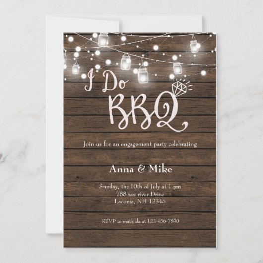 I DO BBQ婚約Stringlight招待状 招待状 (正面)