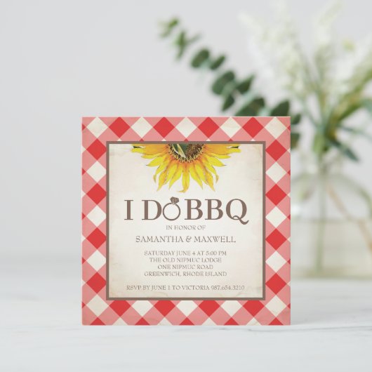I Do BBQ招待状Red Gingham and Sunflower 招待状 (スタンド正面)