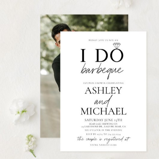 I DO BBQ白黒フォトカップルのシャワー 招待状