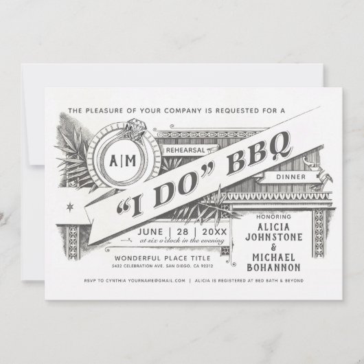 I Do BBQ の招待状 | リハーサルディナー | ヴィンテージ 招待状 (正面)