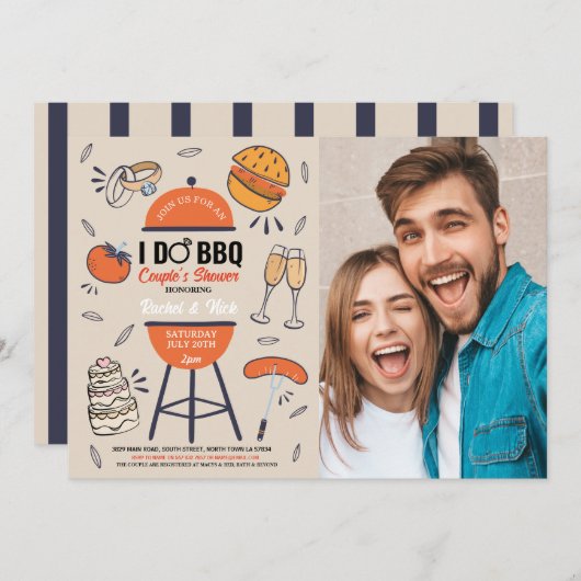 I DO BBQ カップルシャワーのエンゲージメントフォトガーデン 招待状 (正面/裏面)