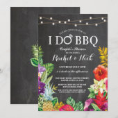 I DO BBQ カップルシャワーチョークアロハフラワーリクエスト 招待状 (正面/裏面)