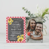 I DO BBQ カップルシャワー ひまわり 赤 フォト 招待状 (スタンド正面)