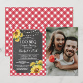 I DO BBQ カップルシャワー ひまわり 赤 フォト 招待状 (正面/裏面)