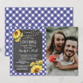 I DO BBQ カップルシャワー ひまわり 青い フォト 招待状 (正面/裏面)