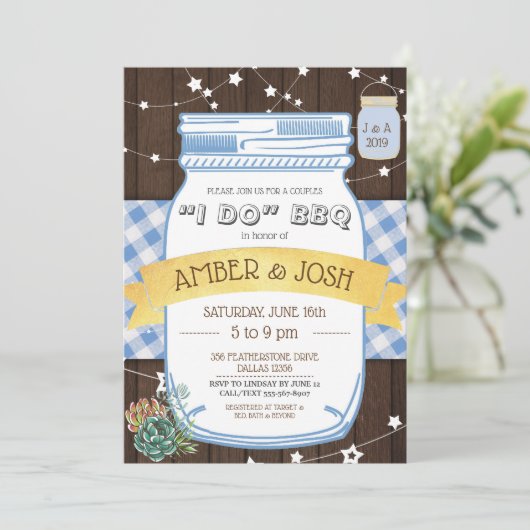 I Do BBQ カップルシャワー ラスティック ウェディングシャワー RSVP 招待状 (スタンド正面)