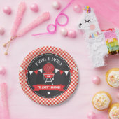 I DO BBQ カップル ウェディング 婚約 赤 黒板 ペーパープレート (パーティー)