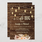 I Do BBQ ストリング ライト フラワーブライダルシャワー 招待状 (正面/裏面)