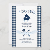 I Do BBQ ビンテージ ネイビーブルー ギンガム ブライダルシャワー 招待状 (正面)