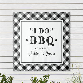 I Do BBQ ブラックチェック ウェディング バックドロップ タペストリー