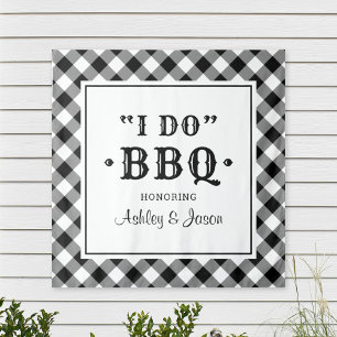 I Do BBQ ブラックチェック ウェディング バックドロップ タペストリー