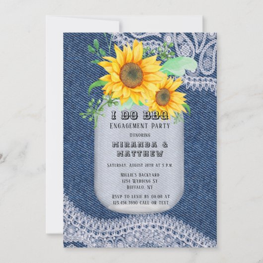 I Do BBQ マーソンジャーひまわりエンゲージメントパーティ 招待状 (正面)