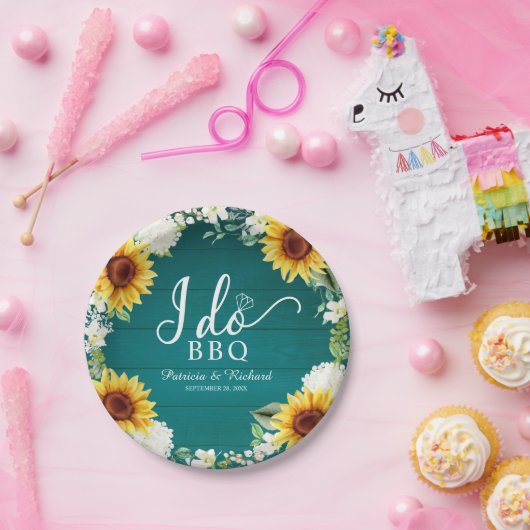 I Do BBQ ラスティックなひまわりエンゲージメントパーティー ペーパープレート (パーティー)