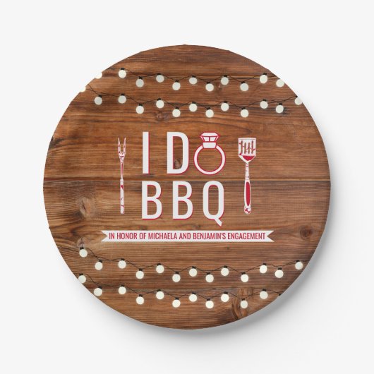 I Do BBQ ラスティックエンゲージメントパーティー カップルシャワー ペーパープレート (正面)